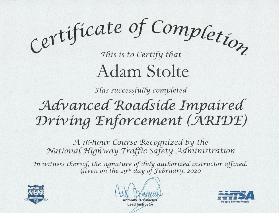 ARIDE Certificate 