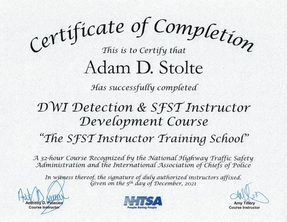 SFST-Instructor Certificate