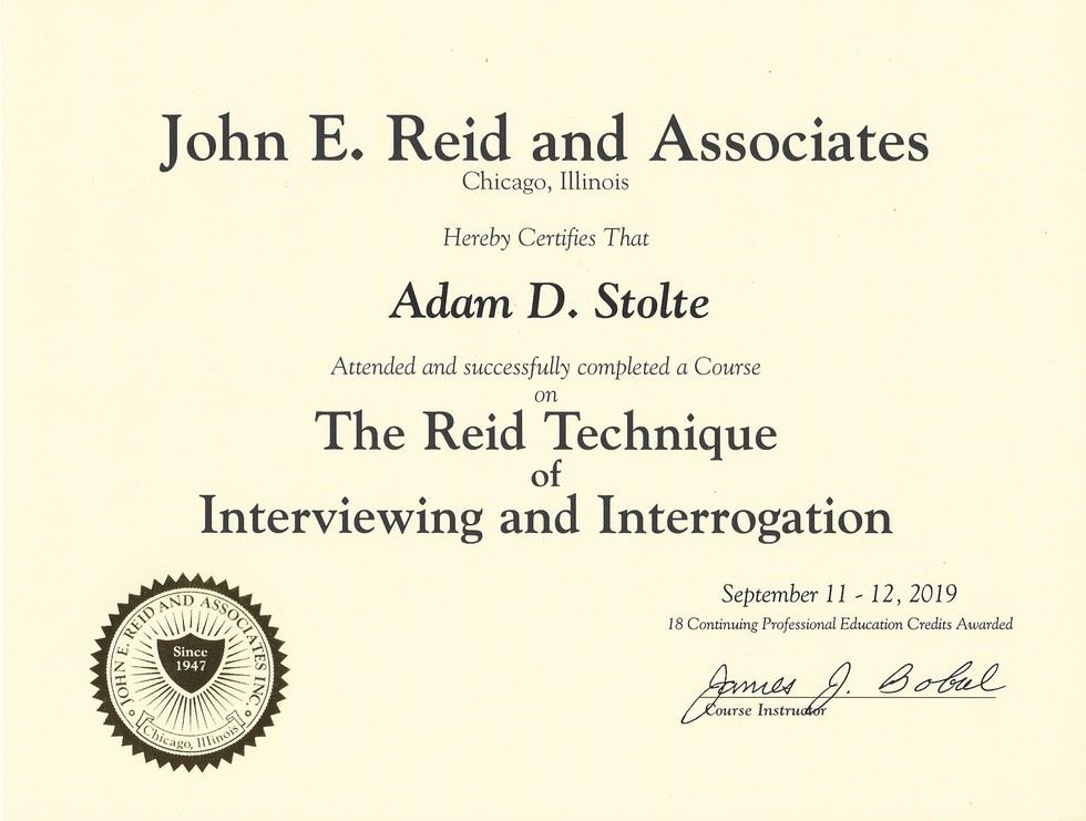 The Reid Technique Certificate of Completion 